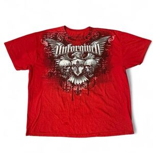 Vtg Y2K Unforgiven Shirt Adult Red Eagle Skulls Cyber Grunge Affliction Style